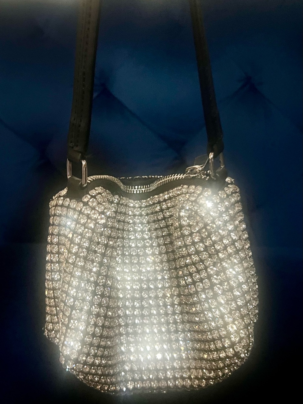 Silver Crystal Mesh Shoulder Bag - Sparkling Evening Bag